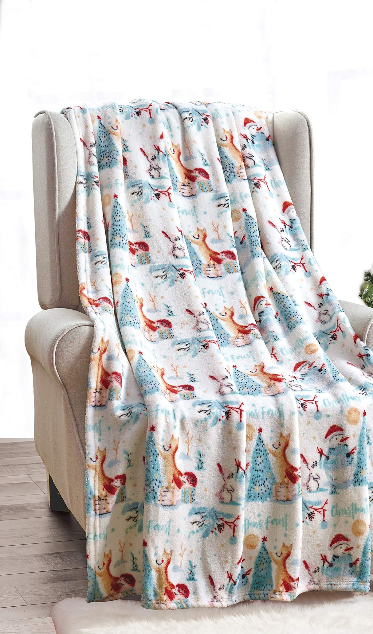 Decor&More Festive Holiday Microplush Throw Blanket (50" x 60") - Forest Friends