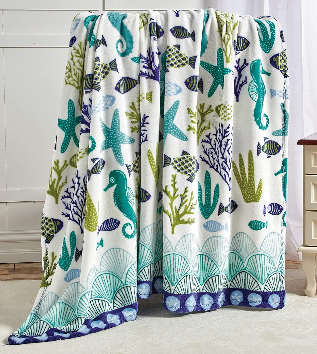 Corales de marina blue coral seahorse oceanic microplush throw blanket ocean blanket for boys and girls and kids of any age (50" x 60")