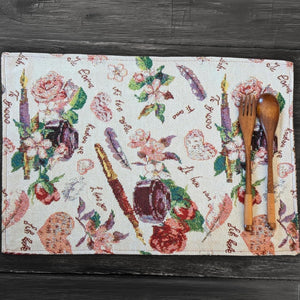 DaDa Bedding Set of 4-Pieces Sweet Love Notes Pink Floral Tapestry Dining Table Placemats 13” x 19”