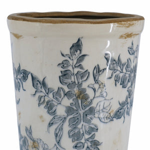 Ceramic Flower Vase with Wide Mouth - Distressed White & Black