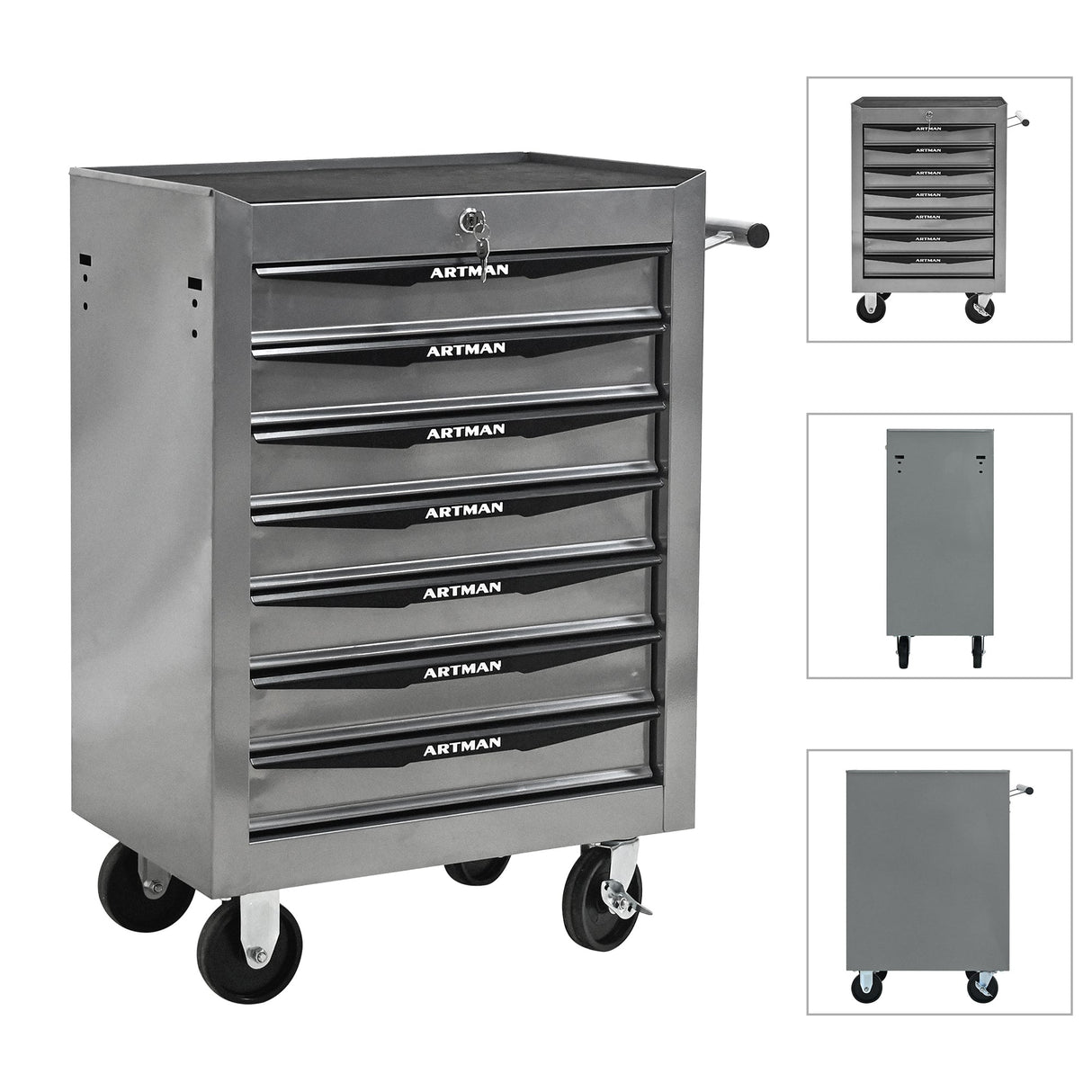 Rolling Metal Tool Chest with 7 Drawers, 20" Cabinet Silver
