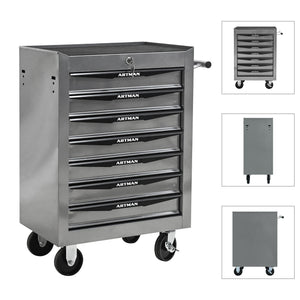 Rolling Metal Tool Chest with 7 Drawers, 20" Cabinet Silver