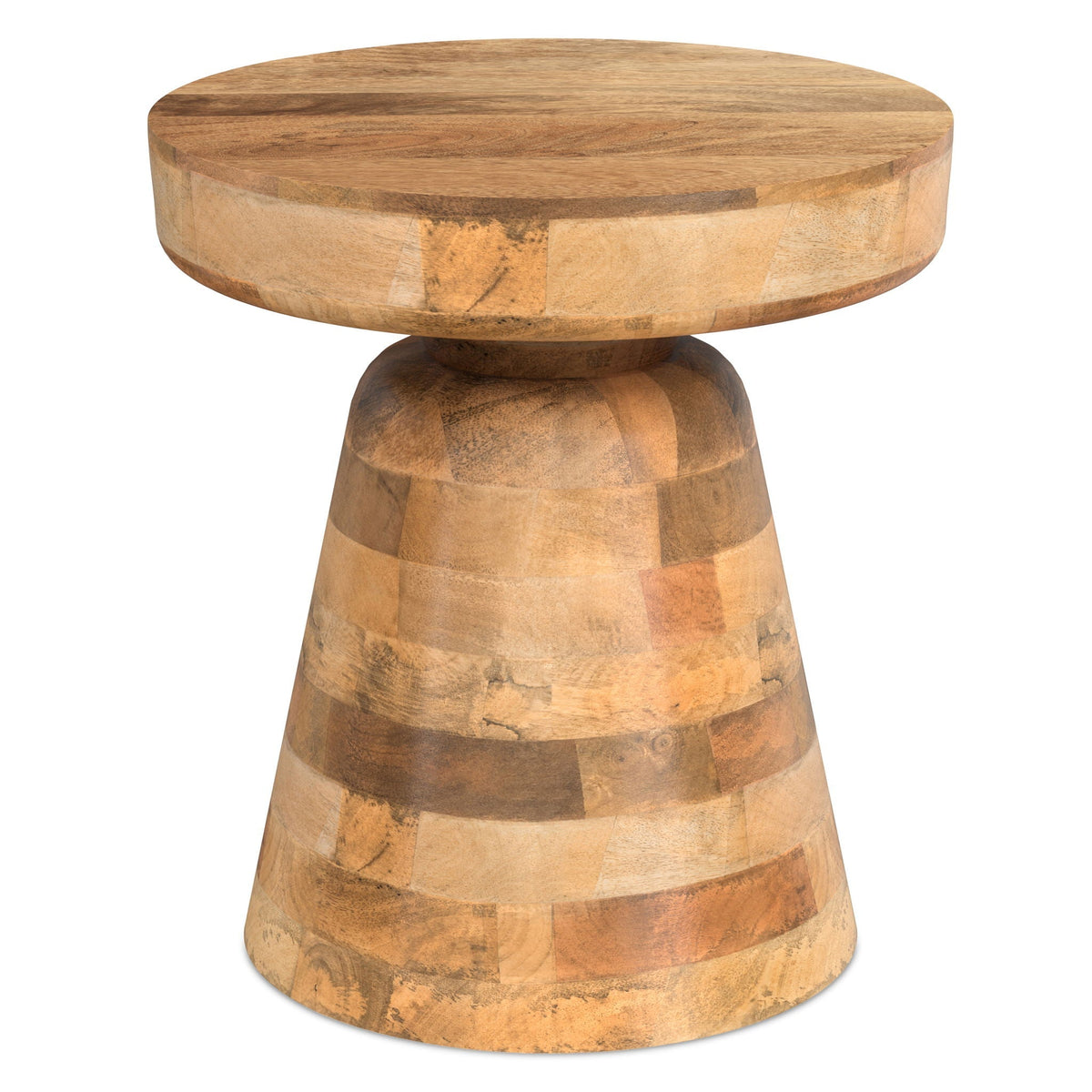 Handcrafted Mango Wood Accent Table with Sculptural Design - Multiple Colors