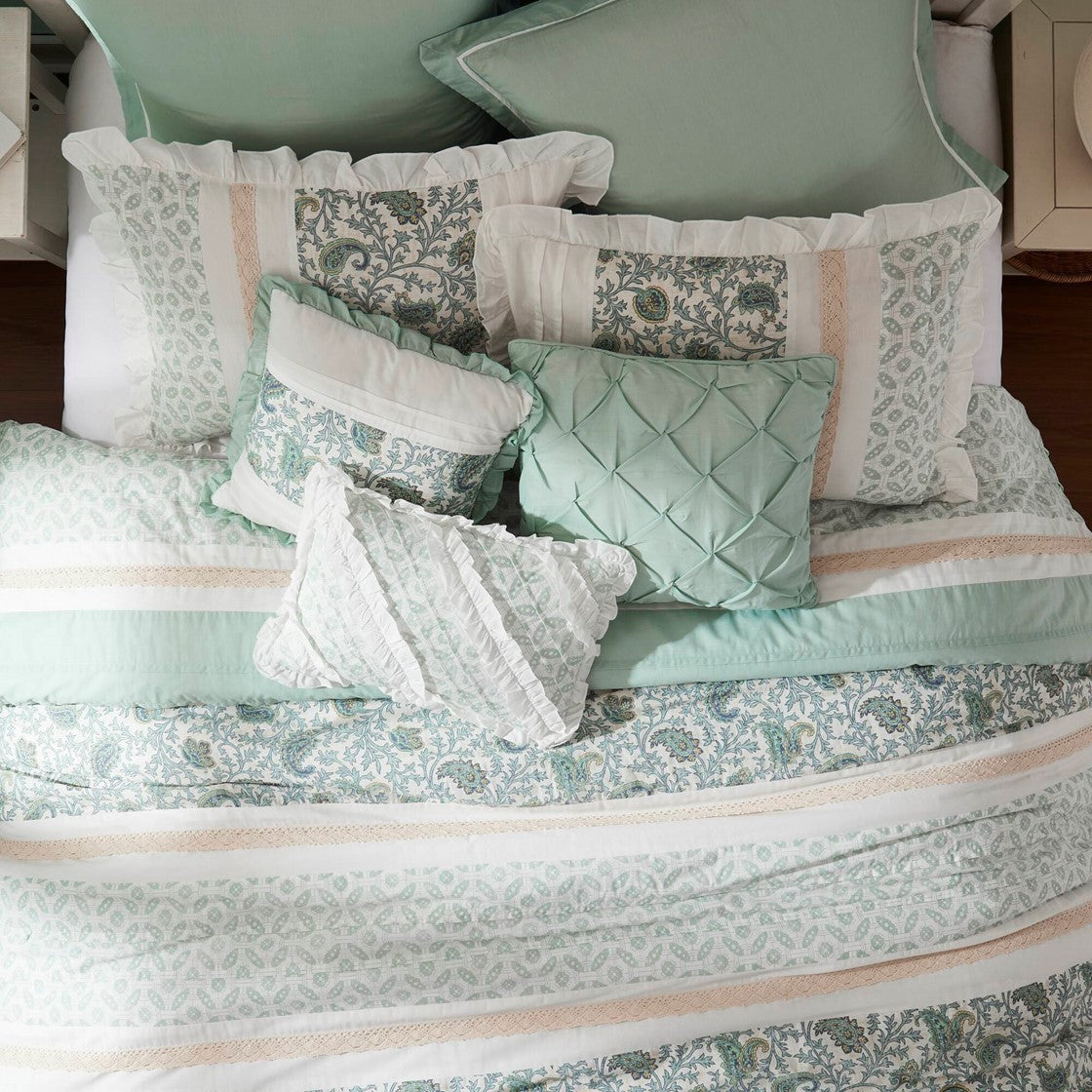 9 Piece Cotton Percale Comforter Set Aqua