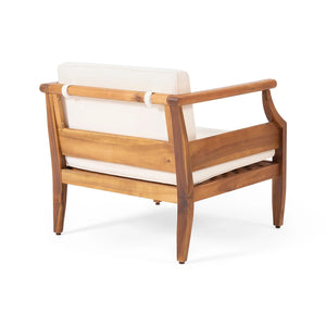 Alluvion Teak 4-Piece Wood Outdoor Patio Conversation Set with Cream Cushions