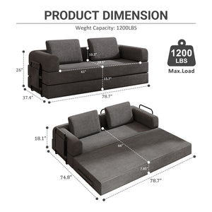 Convertible Sleeper Sofa Bed With Cylindrical Pillow