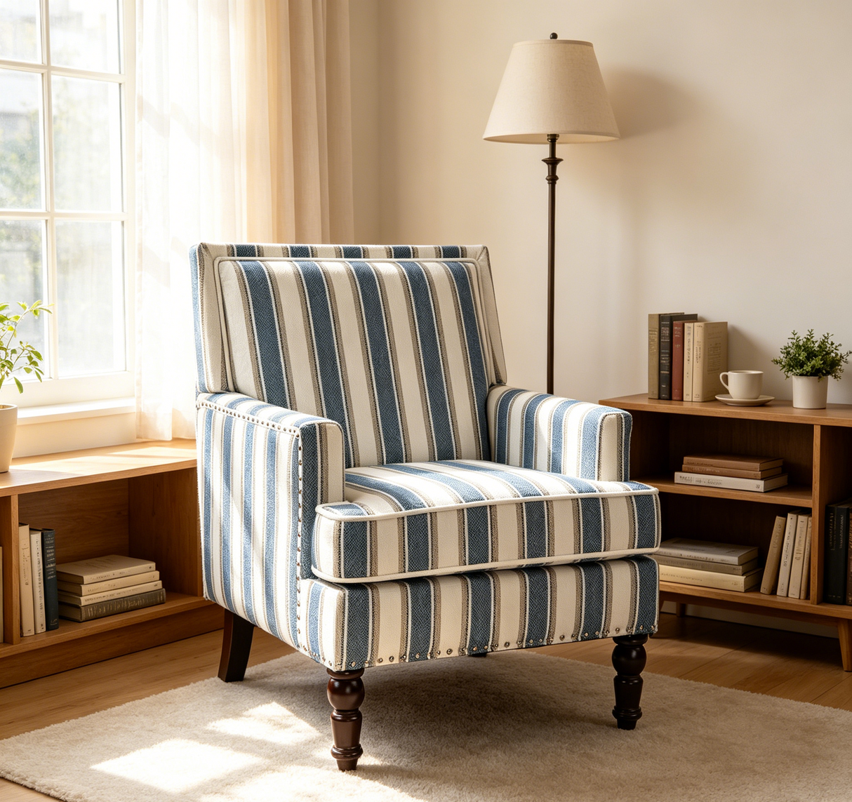 Upholstered Accent Chair with Solid Wood Legs