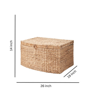 Rectangular Curve Water Hyacinth Woven Wicker Trunk with Handles