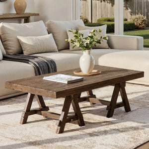 Hawthorne 48' Solid Reclaimed Elm Rectangular Trestle Coffee Table, Heritage Medium-Dark Brown