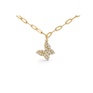 14KT Yellow Gold 1/2 Cttw Diamond Butterfly Station Paperclip Station Necklace (I-J Color, I1-I2 Clarity) - Adjustable 15"-17" Inches
