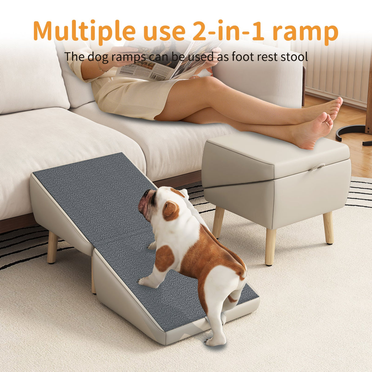 (UPGRADED) Dog Stairs for Small Dogs and Cats, Foldable 2-in-1 Wooden Pet Steps