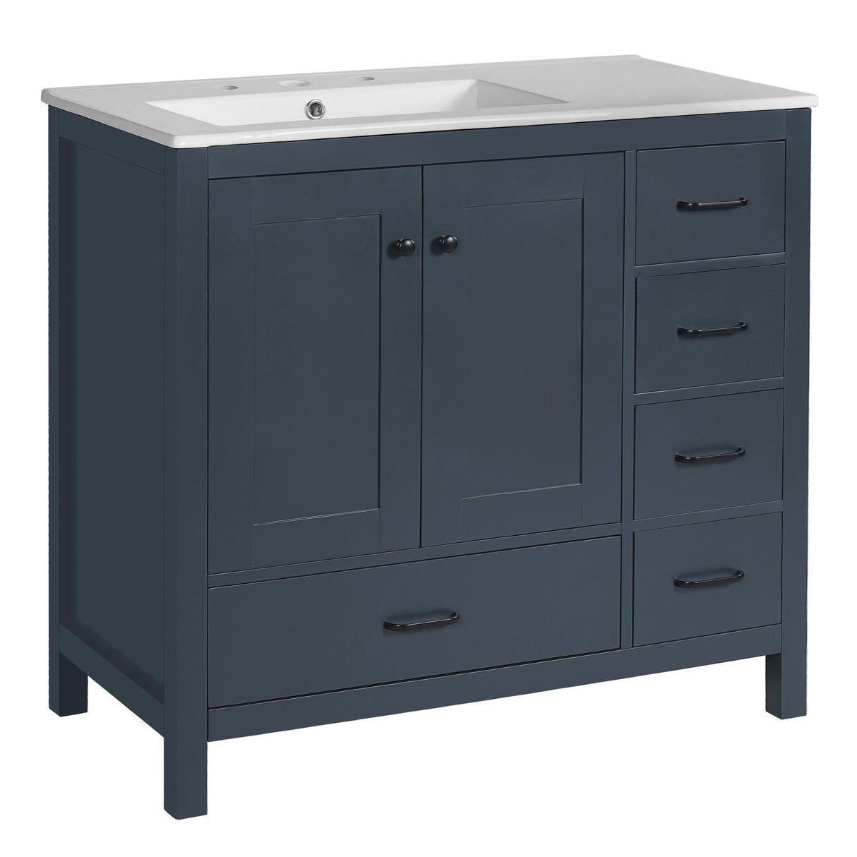 Bathroom Vanity With Ceramic Sink Combo, Abundant Storage Cabinet 2 Soft Close Doors And 5 Drawers