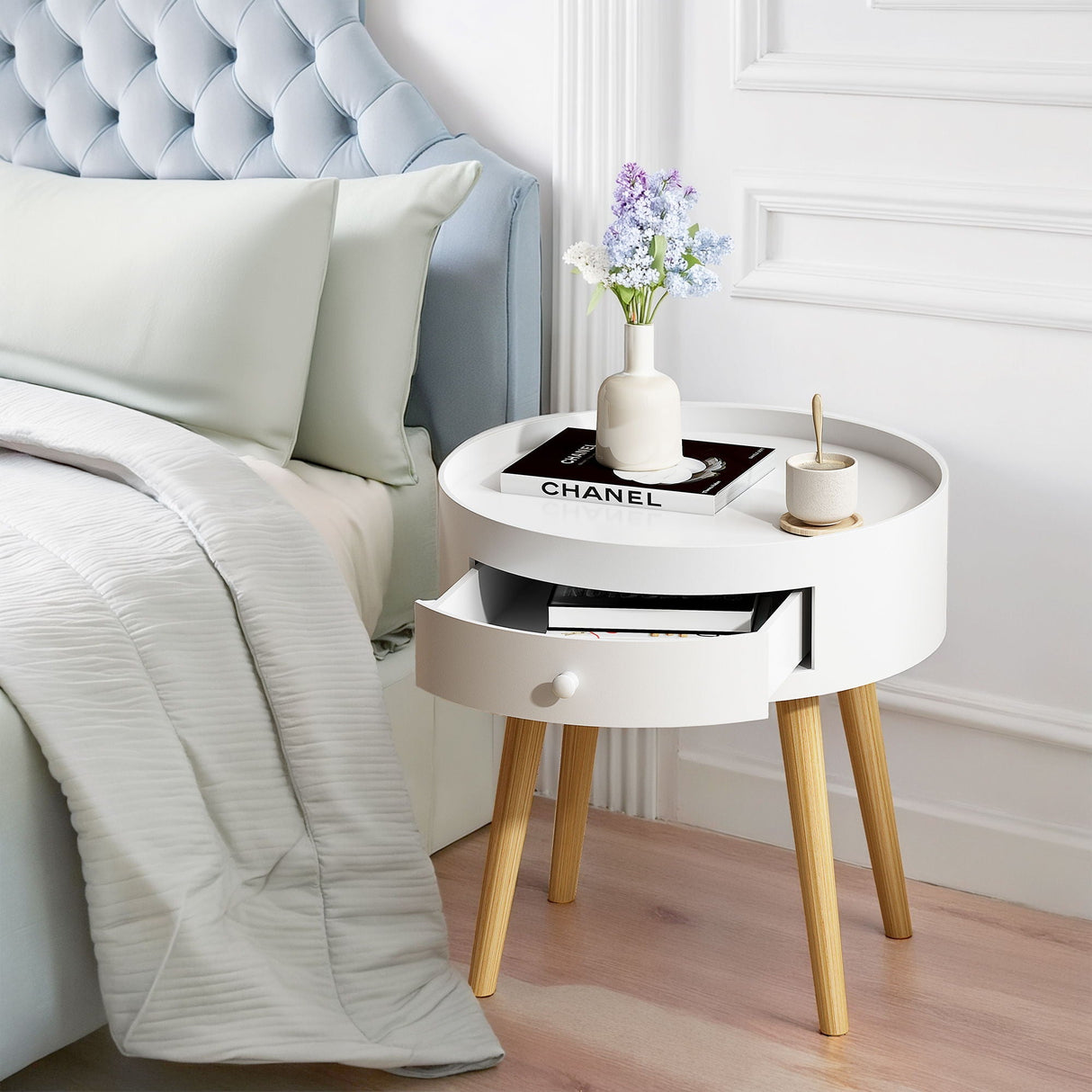 Nightstand with Storage Drawer, Bedside Table for Bedroom - White