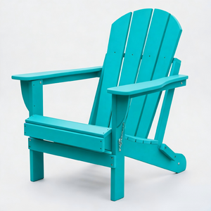 Adirondack Folding Chair with Dual Cup Holders - HDPE All-Weather Outdoor Chairs, Wood-Like Patio Chair for Backyard, Camping, Garden, Pool & Fire Pit, Lake blue