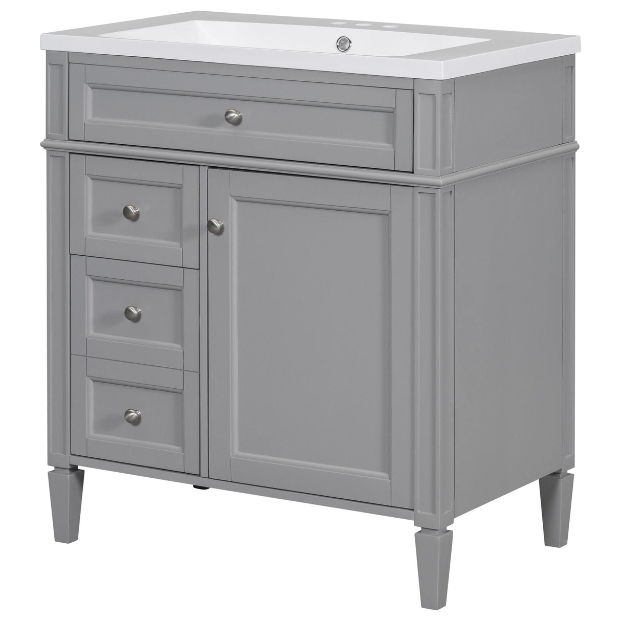 Bathroom Vanity With Top Sink, 2 Drawers And Tip Out Drawer, Rectangular Design