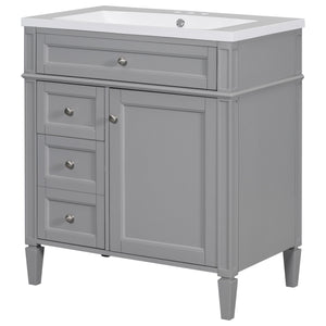 Bathroom Vanity With Top Sink, 2 Drawers And Tip Out Drawer, Rectangular Design