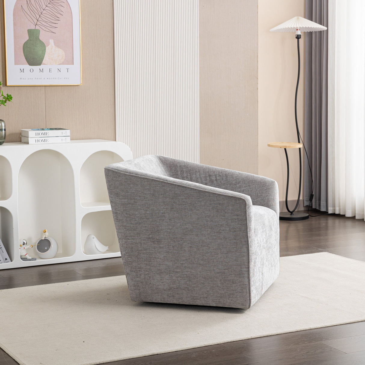 Nice Modern Upholstered Barrel Armchair, 360° Swivel