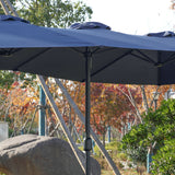 14.8 Ft Double Sided Outdoor Umbrella Rectangular Large with Crank (Navy Blue) (No Base)