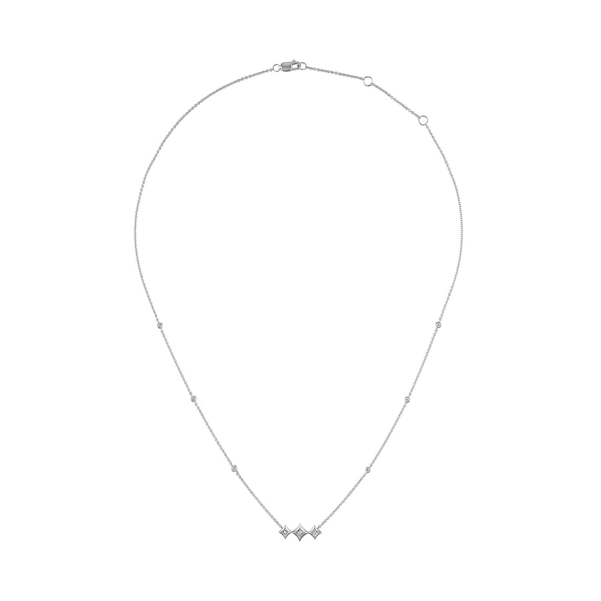 10K White Gold Bezel Set Princess Diamond 3 Stone Kite Shape and Station Necklace (H-I Color, SI2-I1 Clarity) - 18" Inches