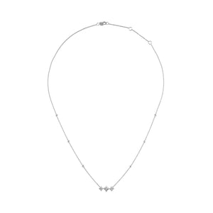10K White Gold Bezel Set Princess Diamond 3 Stone Kite Shape and Station Necklace (H-I Color, SI2-I1 Clarity) - 18" Inches