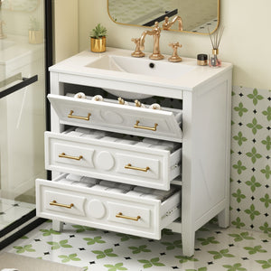 Retro Bathroom Vanity with Sink Combo, Free Standing, 3 Soft-Close Drawers - Dark Gray or White