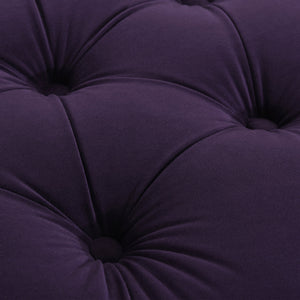 Dawn Tufted Round Ottoman in Purple Velvet with Nailhead Accents