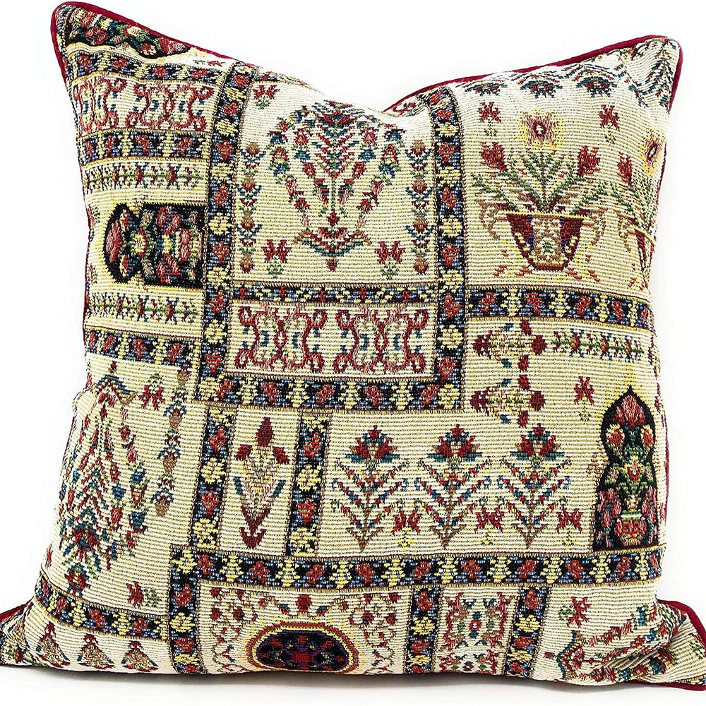 DaDa Bedding Set of 8 Pieces Light Botanical Mughal Floral Table Woven Tapestry - 4 Placemats, 2 Table Runners, 2 Throw Pillow Covers (18196)