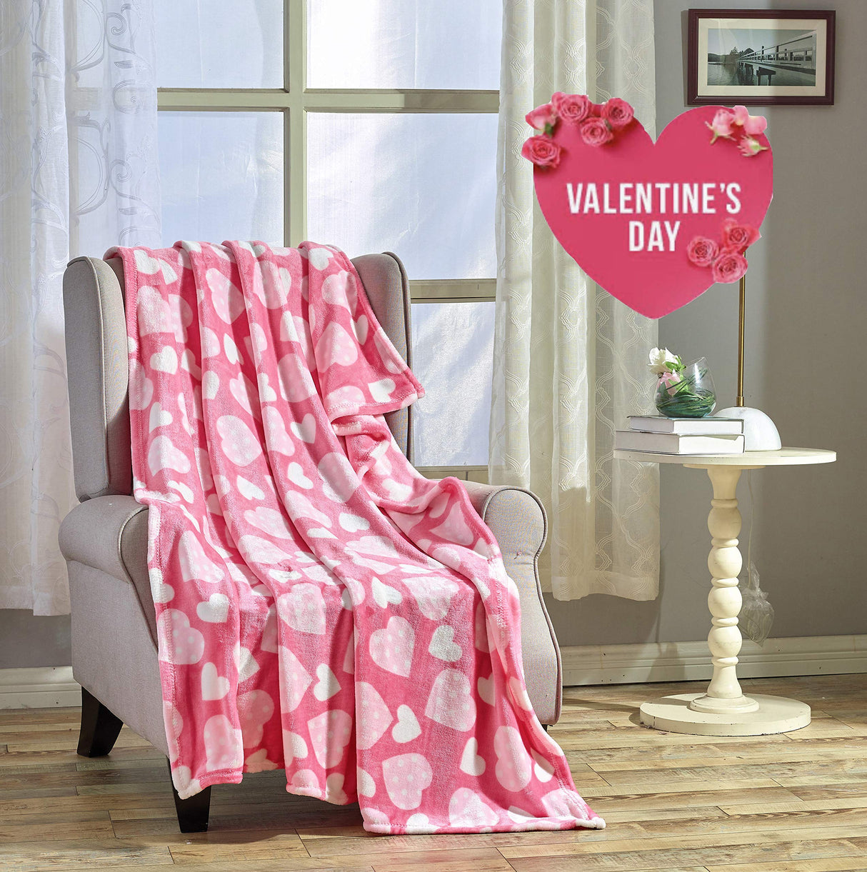 Decor&More Amor Eterno Be Mine Love Collection Valentine's Day Heart Ultra Plush Throw Blanket (50" x 60") -