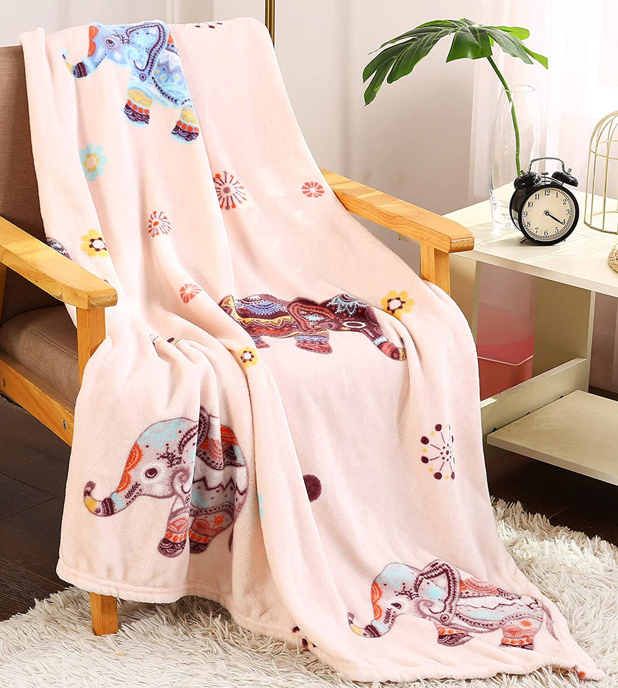 Faith, hope, love tropical summer novelty velvet fleece throw blanket (50" x 60") - neon elephant