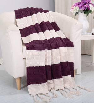 Faith, Hope, Love Home Decor Soft Touch Classic Woven Knitted 2-Tone Throw Blanket With Fringes