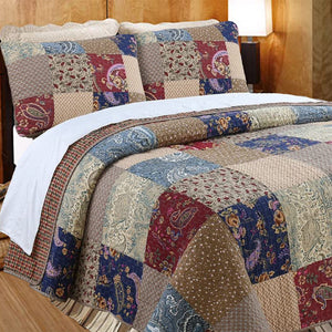 Hyler Sanders Floral Paisley Real Patchwork 3-Piece Cotton Reversible Quilt Bedding Set