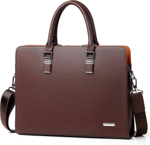 Genuine Leather Business Briefcase 15.6 Inch Laptop Bag Multi Compartment