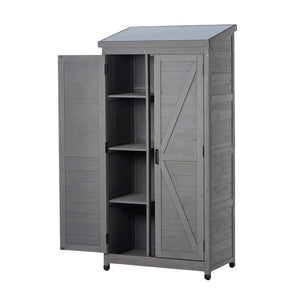 Outdoor Storage Shed With Vertical Tool Cabinet For Backyard