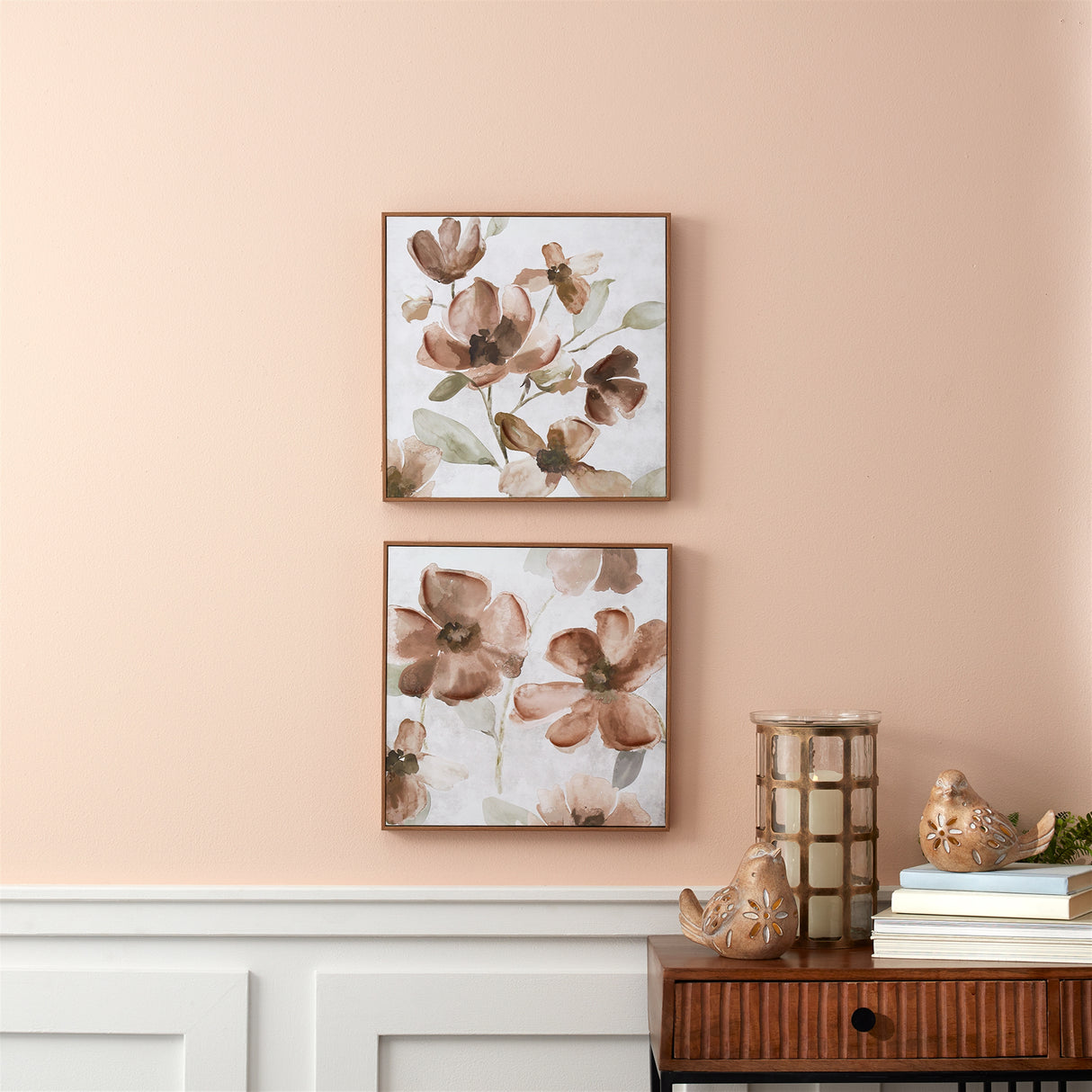 Wood floral block plaque (set of 2)