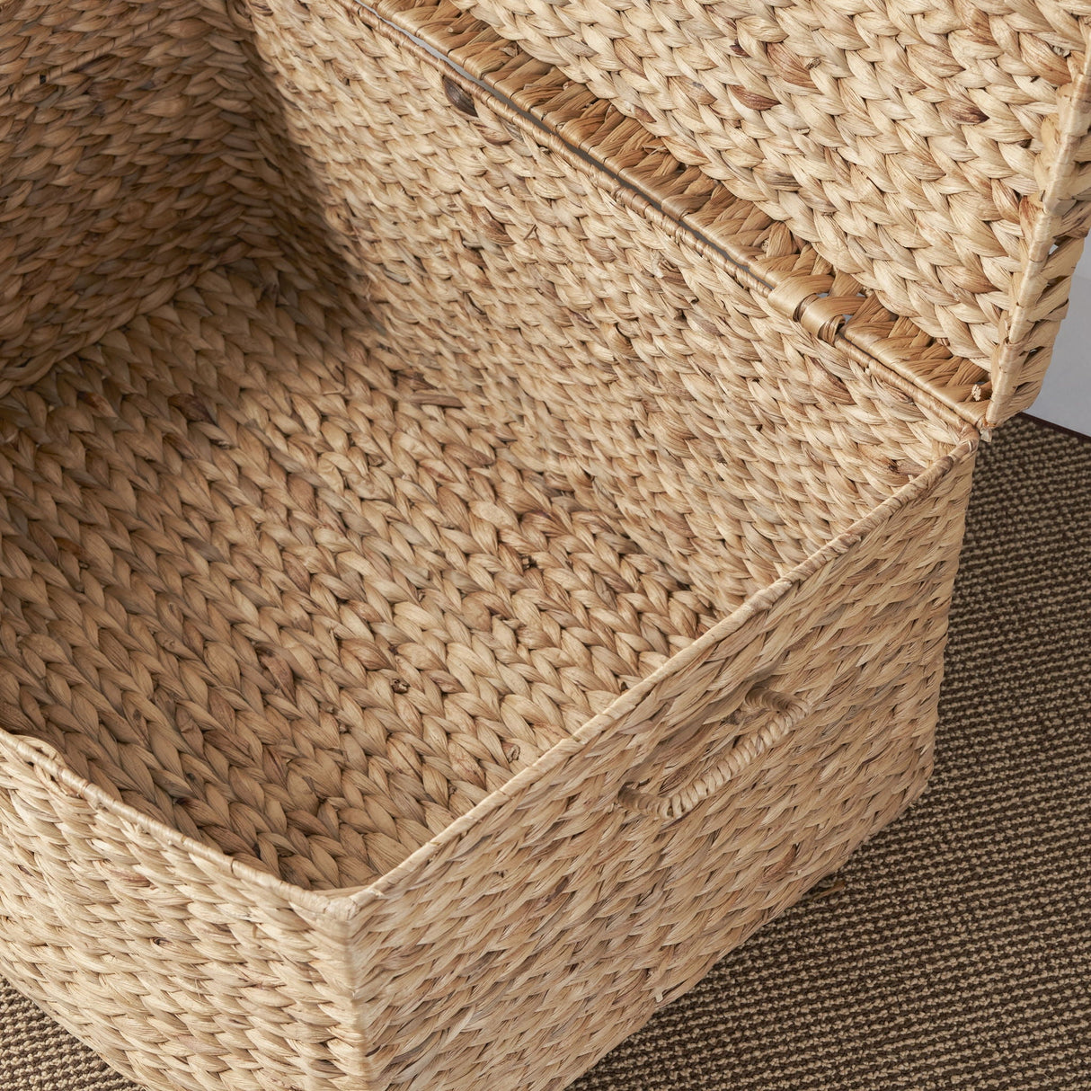 Rectangular Curve Water Hyacinth Woven Wicker Trunk With Handles For Clothes Toys Magazines And Book Storage - Natural / Light Brown