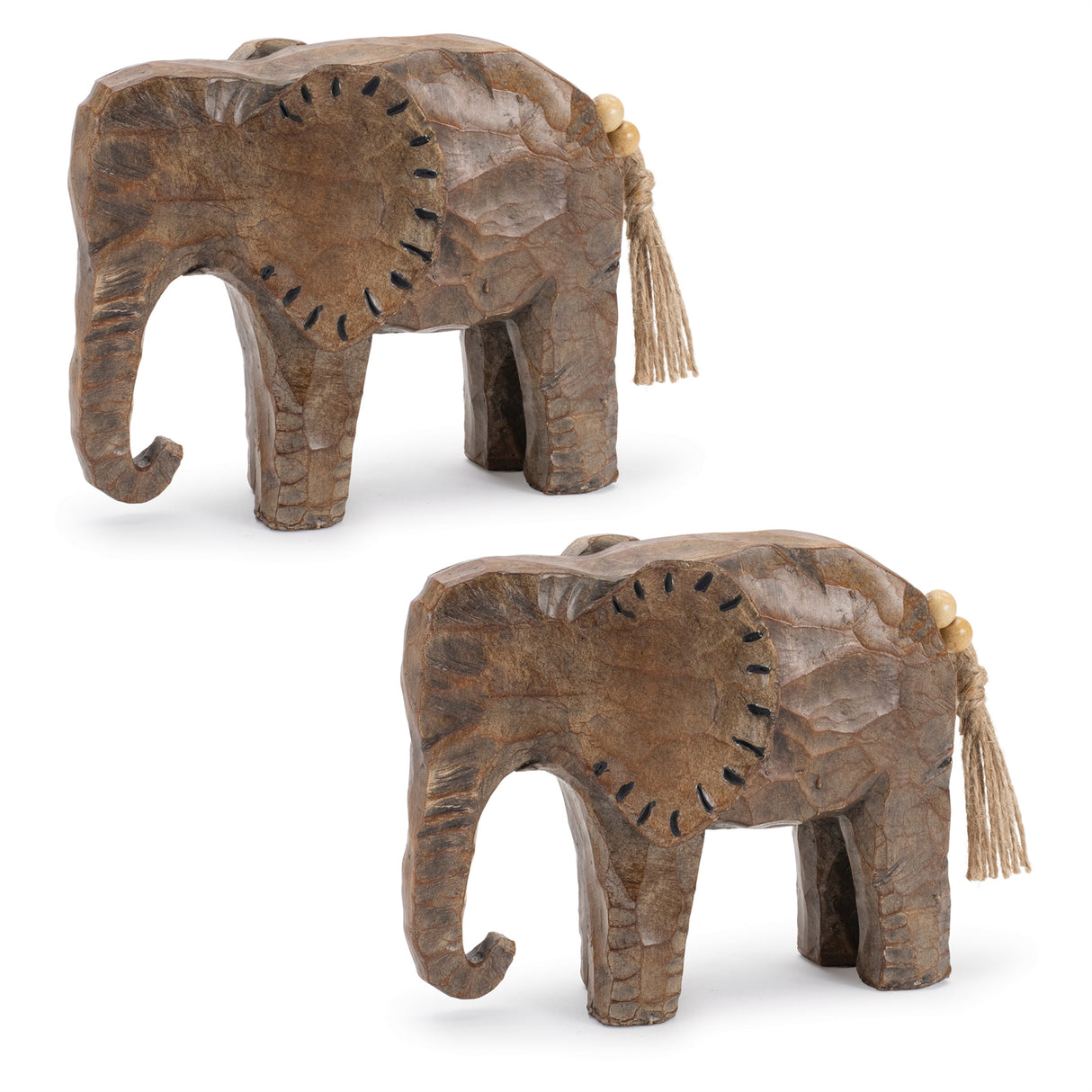 Carved Elephant Decor (Set of 2)