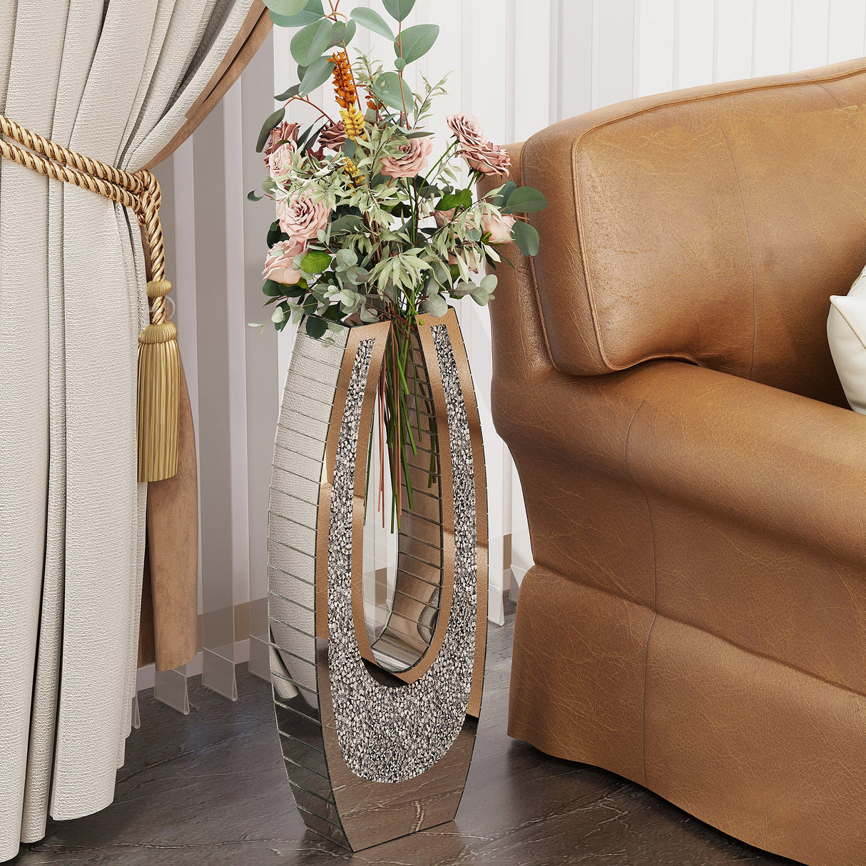 24.01" U-Shaped Floor Vase Shattered Diamond Mirror Surface