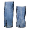 Set of 2 Blue Decorative Glass Vases – Coastal Wavy Texture Design