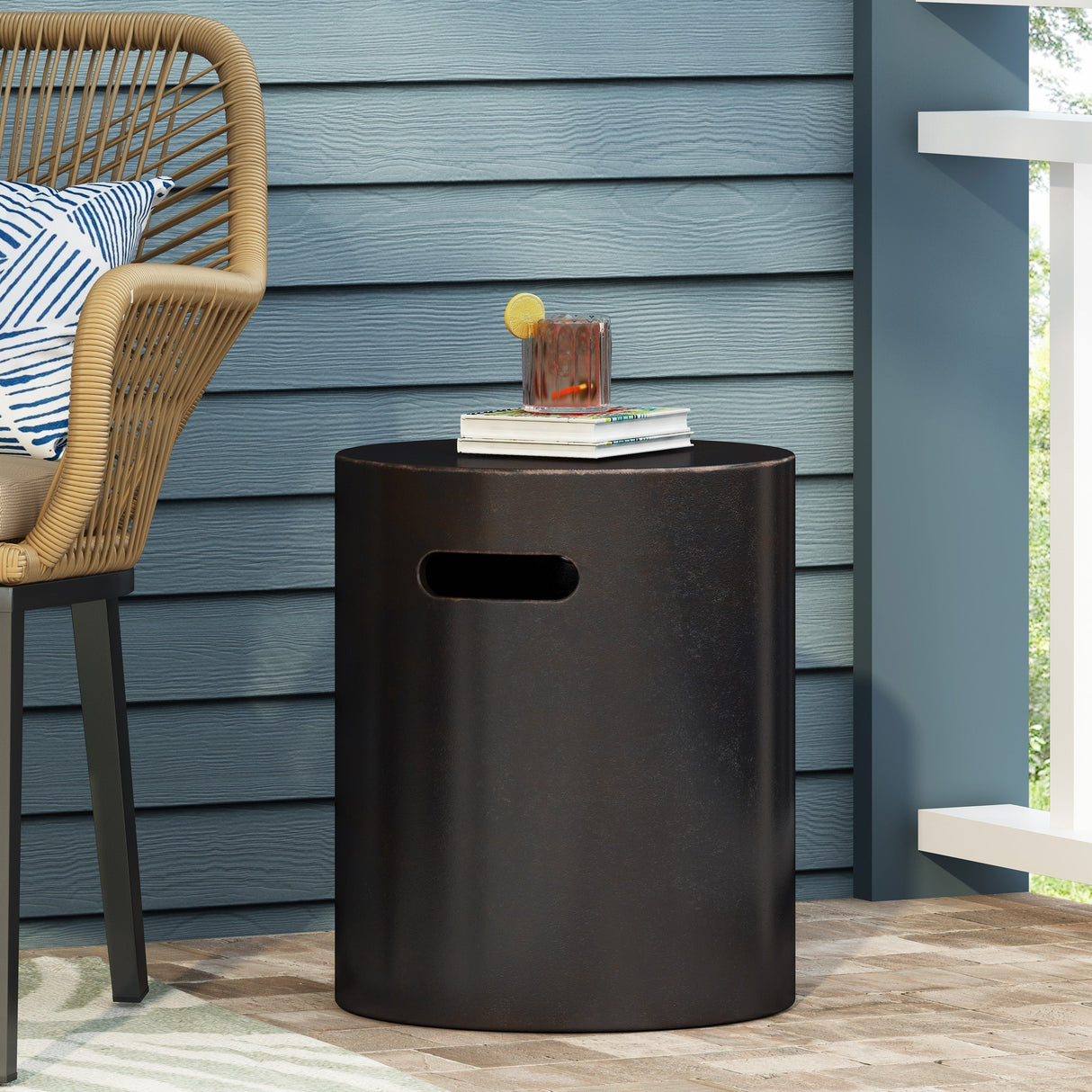 Outdoor End Table with Cutout Handle, Copper