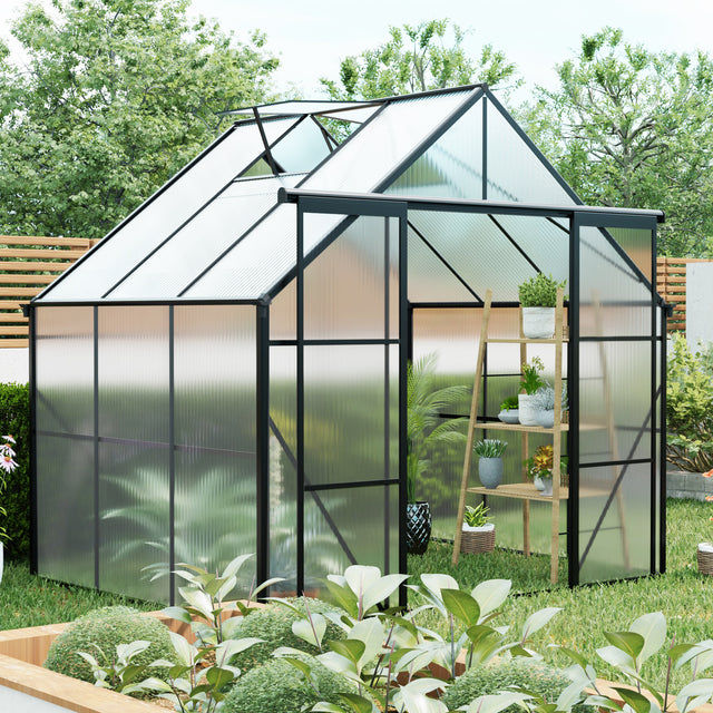 8x6ft-black-double-door-polycarbonate-greenhouse-raised-base-and-anchor-aluminum-for-all-seasons-greenhouses