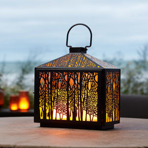 Forest Cut Metal Lantern with Gold Accent 12"H