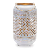 Lattice punched metal lantern with gold accent 13.75"h