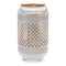 Lattice punched metal lantern with gold accent 13.75"h
