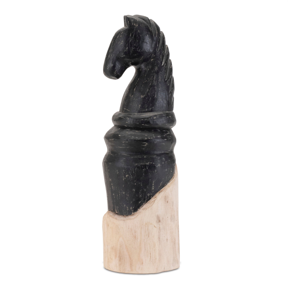 Mango wood knight chess piece sculpture (set of 2)