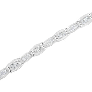 14K White Gold 2-1/2 Cttw Round-Brilliant & Baguette Cut Diamond 7" Alternating Flared Links Tennis Bracelet (H-I Color, SI1-SI2 Clarity)