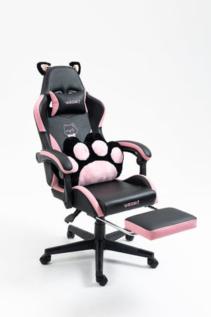 Cute Cat Gaming Chair with Paw Lumbar Cushion
