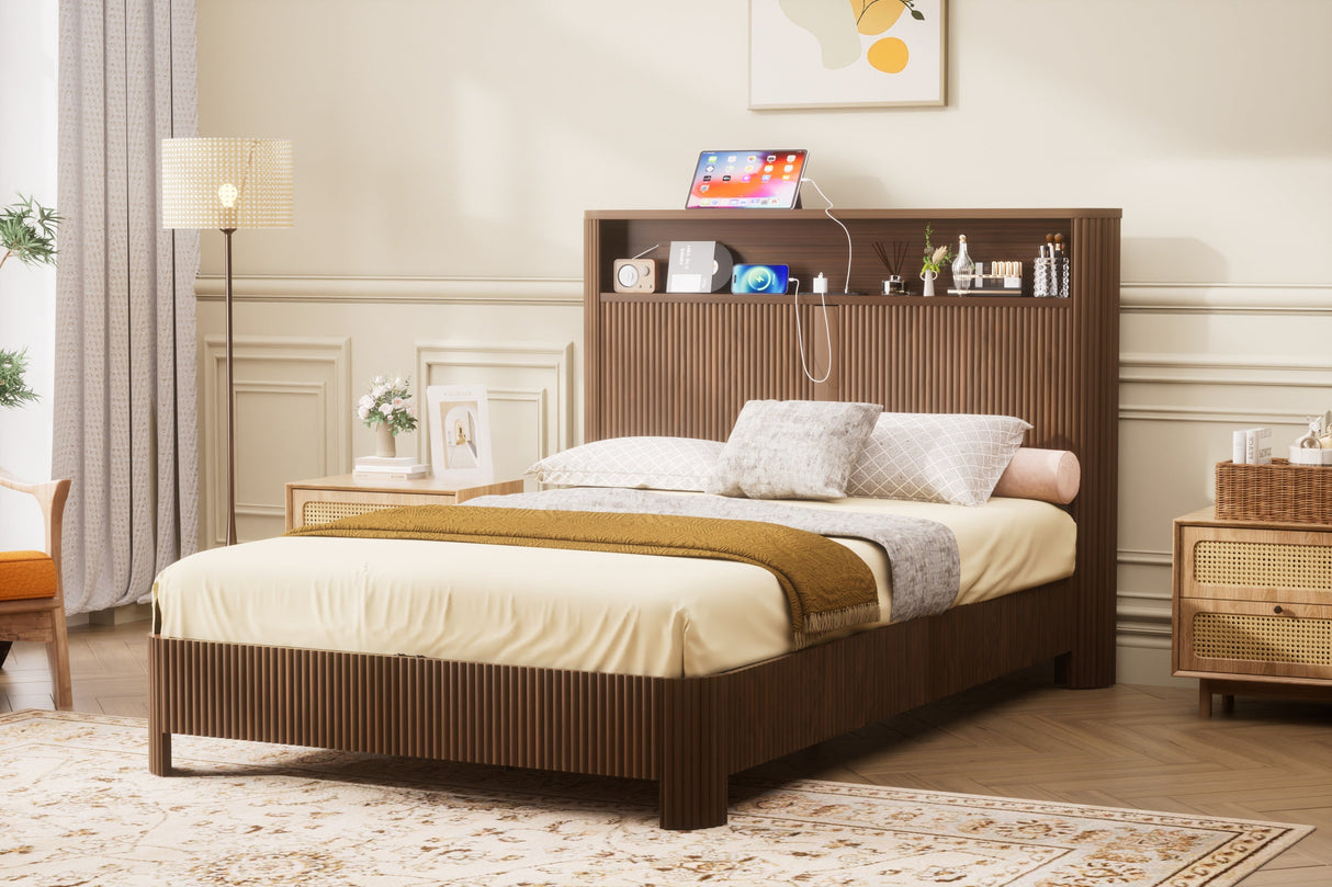 Full Extra Long Bed Frame with Storage Headboard