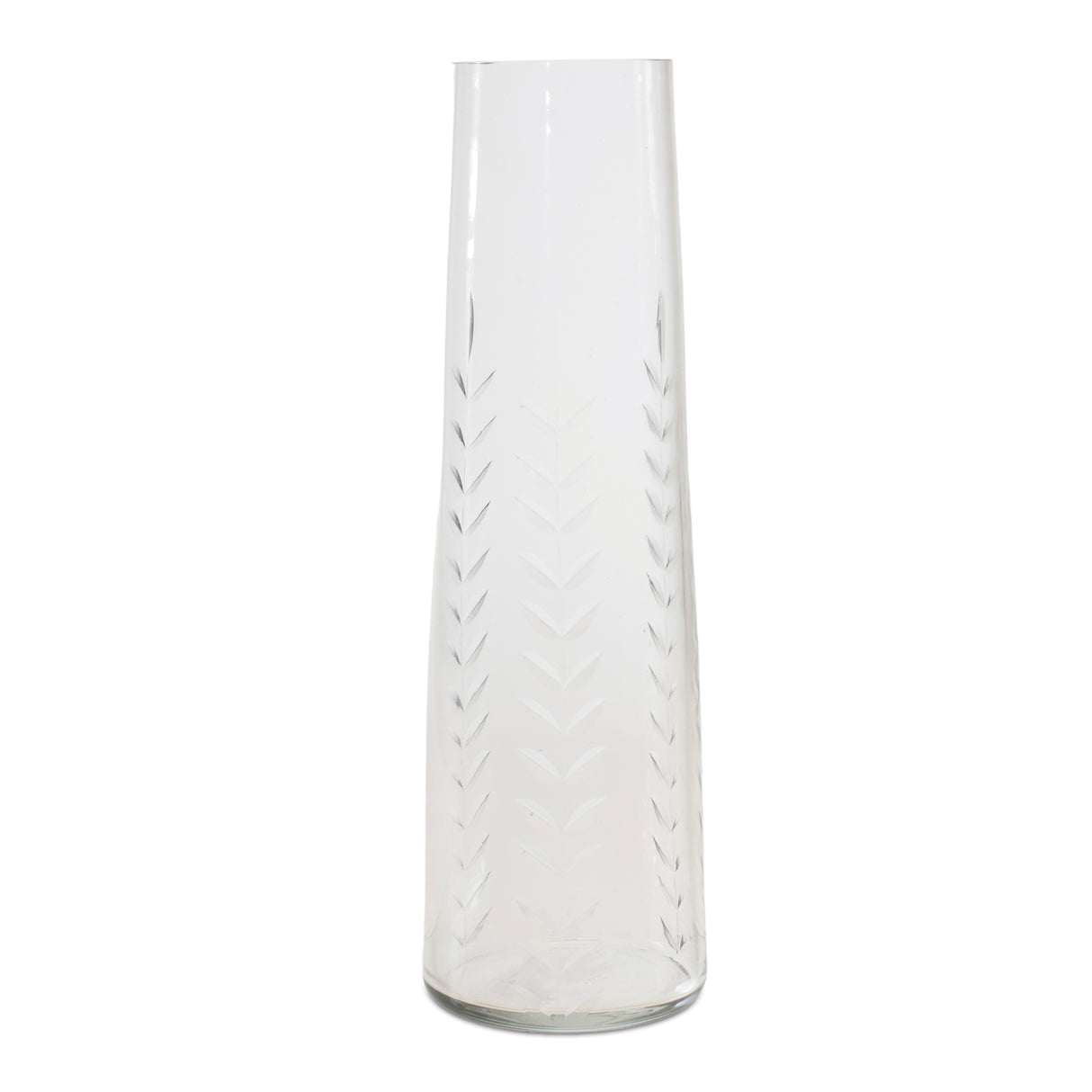 Etched soda lime glass vase 9"h