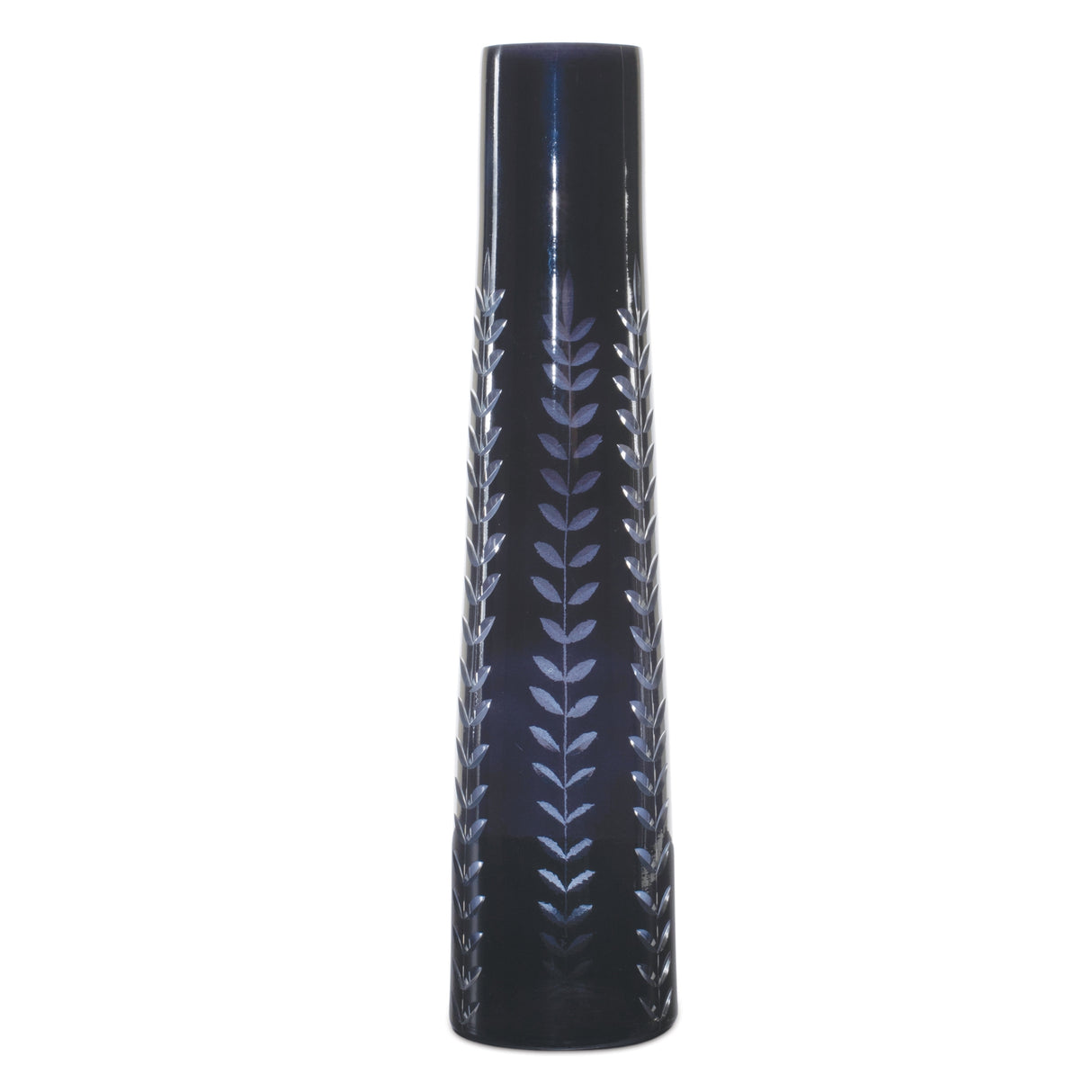 Etched soda lime glass vase 11.5"h