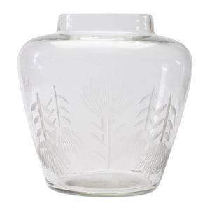 Etched Soda Lime Glass Urn Vase 6.5"D; Gray